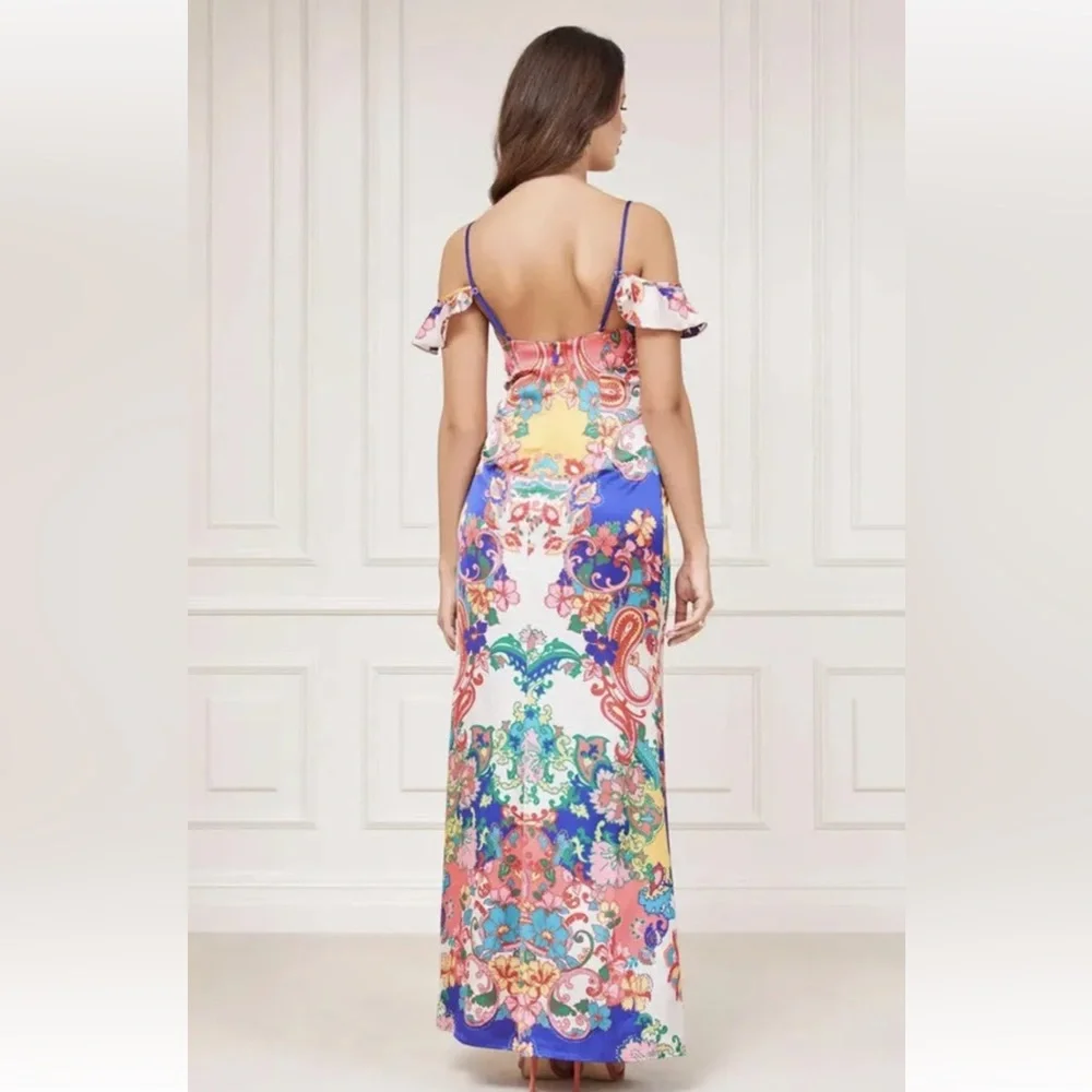 New Guess Marciano Paisley Blissfull Side Slit Maxi Long Dress M 6 $229 - Picture 2 of 9